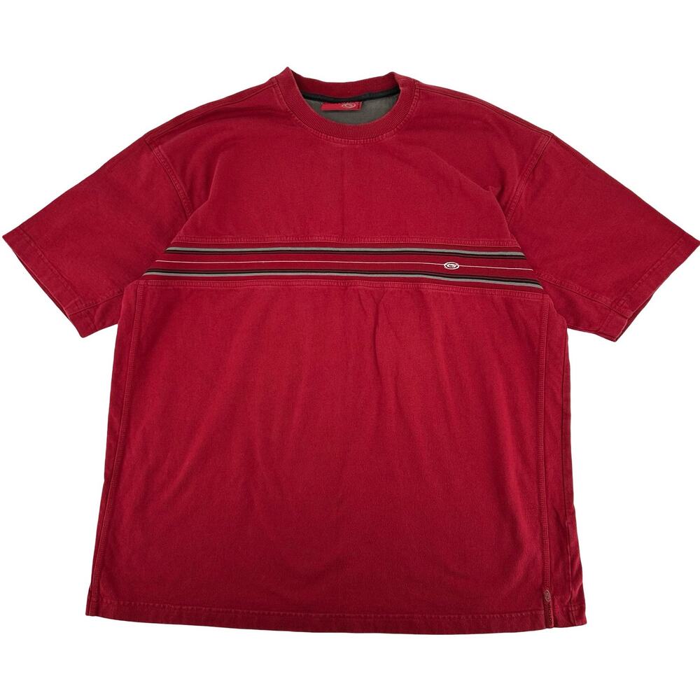 Vintage y2k Men's Red Black Striped Gotcha Surf Skater Grunge Blank T Shirt 2XL